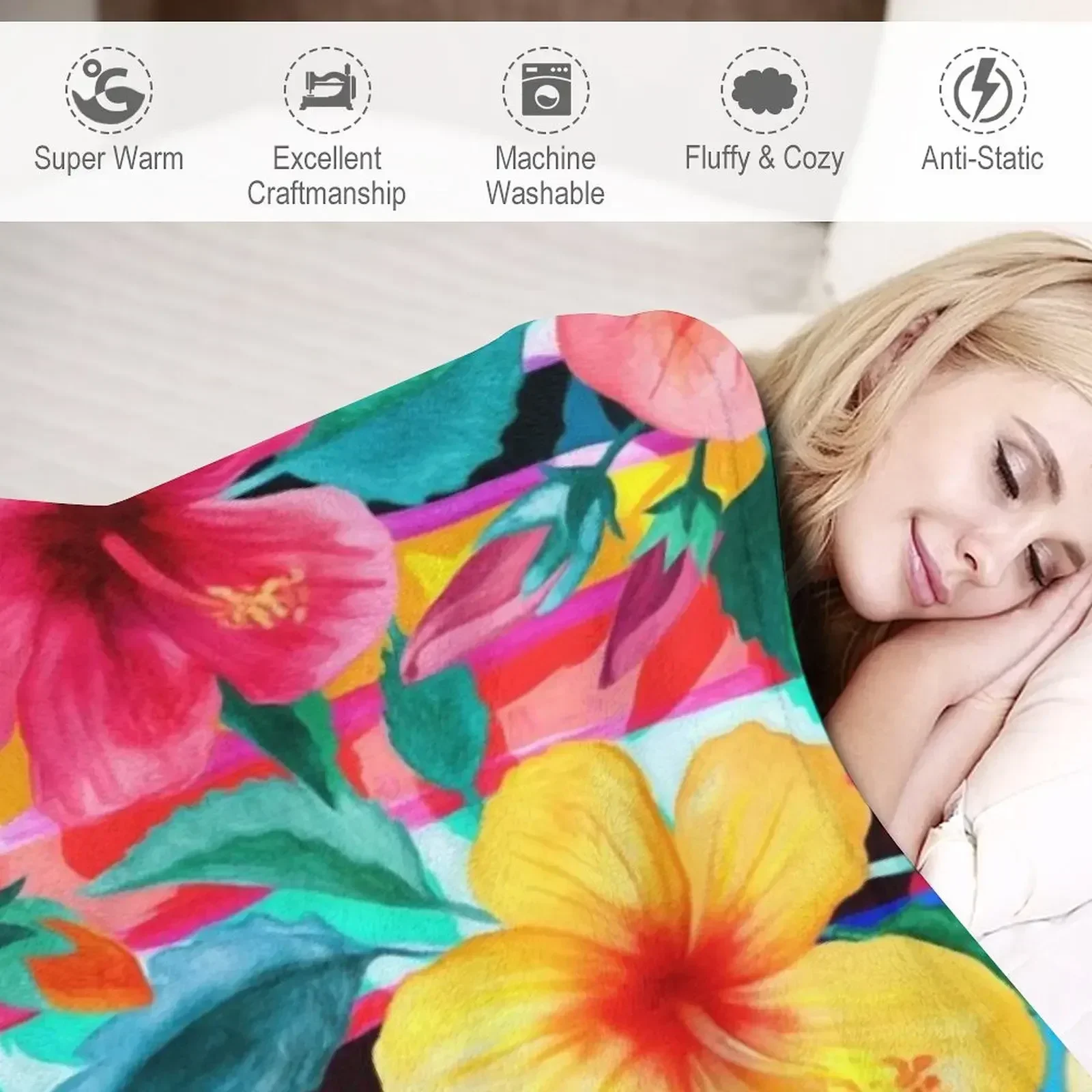 Максимальный Гавайский гибискус с цветами и полосками декоративное одеяло