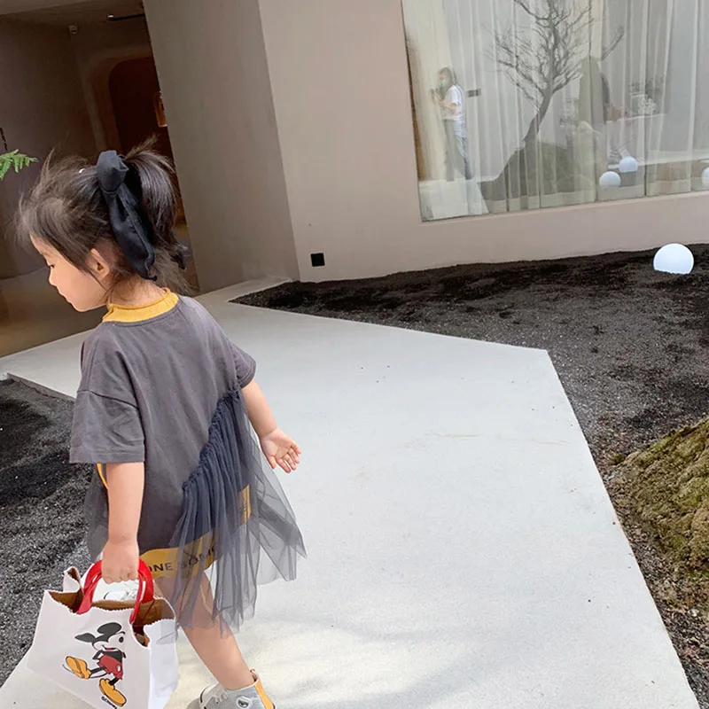 baby girl cute cartoon dress irregular mesh round neck vestidos toddler kids dresses for girls streetwear princess 4 to 14 yrs | Детская