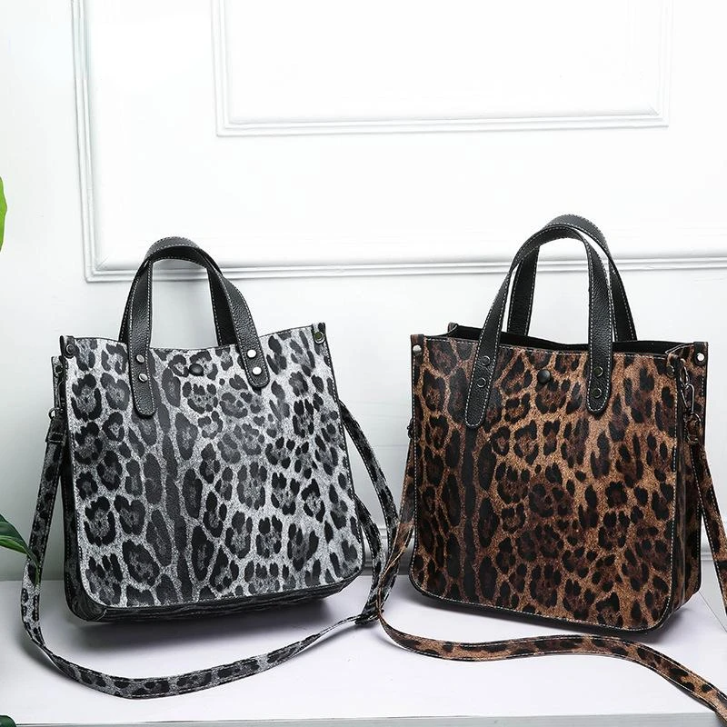 

Fashion Leather Handbags for Women Retro Leopard Zebra Animal Print Handbags Lady Large Capacity Tote Shoulder Shopping Bags