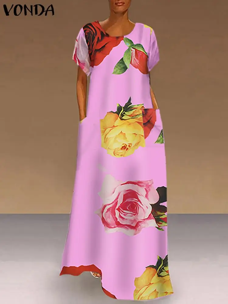 

VONDA Summer Sleeveless Party Dress 2022 Fashion Women Vintage Floral Printed Casual Short Sleeve Vestidos Bohemian Sundress
