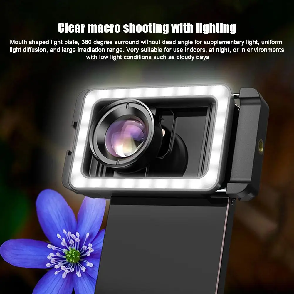 

APEXEL New Upgrated 4k HD 100mm Macro Lens With LED Fill Light Universal Clamp Micro Lenses For IPhone Samsung All Smartpho I5D3