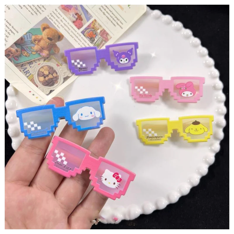 

10Cm Kawaii Sanrios My Melody Kuromi Cinnamoroll Hello Kittys Cute Cartoon Glasses Hair Clip Bangs Seaside Clip Hair Accessories