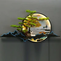 chinese style wall mounted welcome pine lamp circle sofa background wall entrance decoration mural living room wall