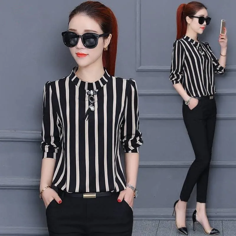 

2021 new style, blouse striped shirt, women blouse with three-quarter sleeves, loose blouse, blouse for women