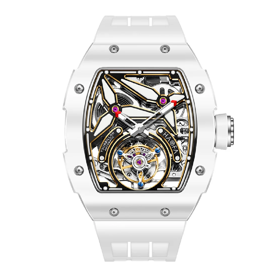 

Haofa Tourbillon Movement Watch for Men Skeleton Ceramic Bezel Self Wind Mechanical Watch Sapphire Waterproof Luminous 1901-2