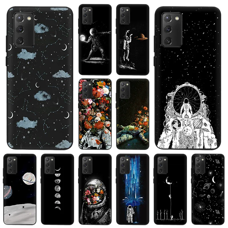 

Phone Case For Samsung S21 Plus S20 FE S10 Lite S9 Starry Flower Astronaut Black Soft Back Cover For Galaxy Note 20 Ultra 10 9 8