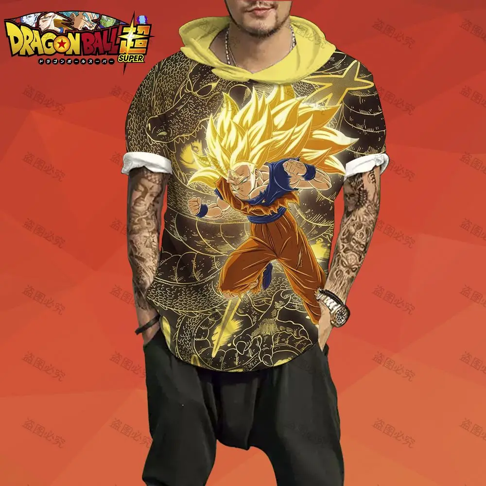 Футболка мужская с капюшоном и принтом Драконий жемчуг Z топ для отдыха в стиле High