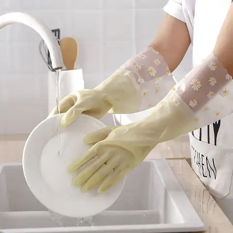 Женские перчатки желеобразного цвета для мытья посуды, кухонные прочные утолщенные защитные перчатки для мытья овощей, инструменты для убо...