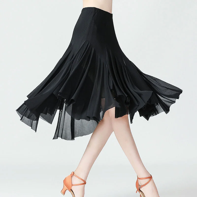 

New Mesh Midlength Skirt Practice Performance Dress Large Swing Skirt Goddess Elegant Half Body Skirt Ruffled Irregular Skirt