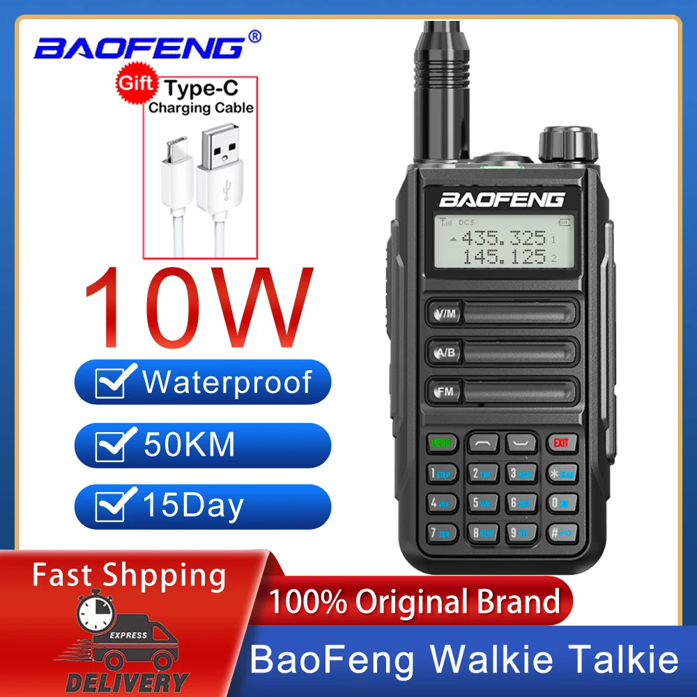 

BaoFeng UV-16 Max 10W High Power IP68 Waterproof Walkie Talkie Type-C Charger 15Day 50KM Long Range Distance Upgrade UV5R UV10R