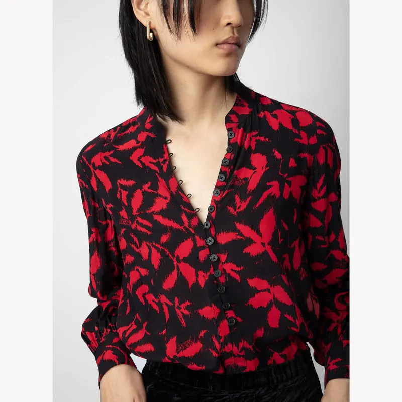 

2023 New Early Autumn Women Long Sleeve Blouse Turn-down Collar Vintage Print Casual Fashion Shirt Tops for Ladies