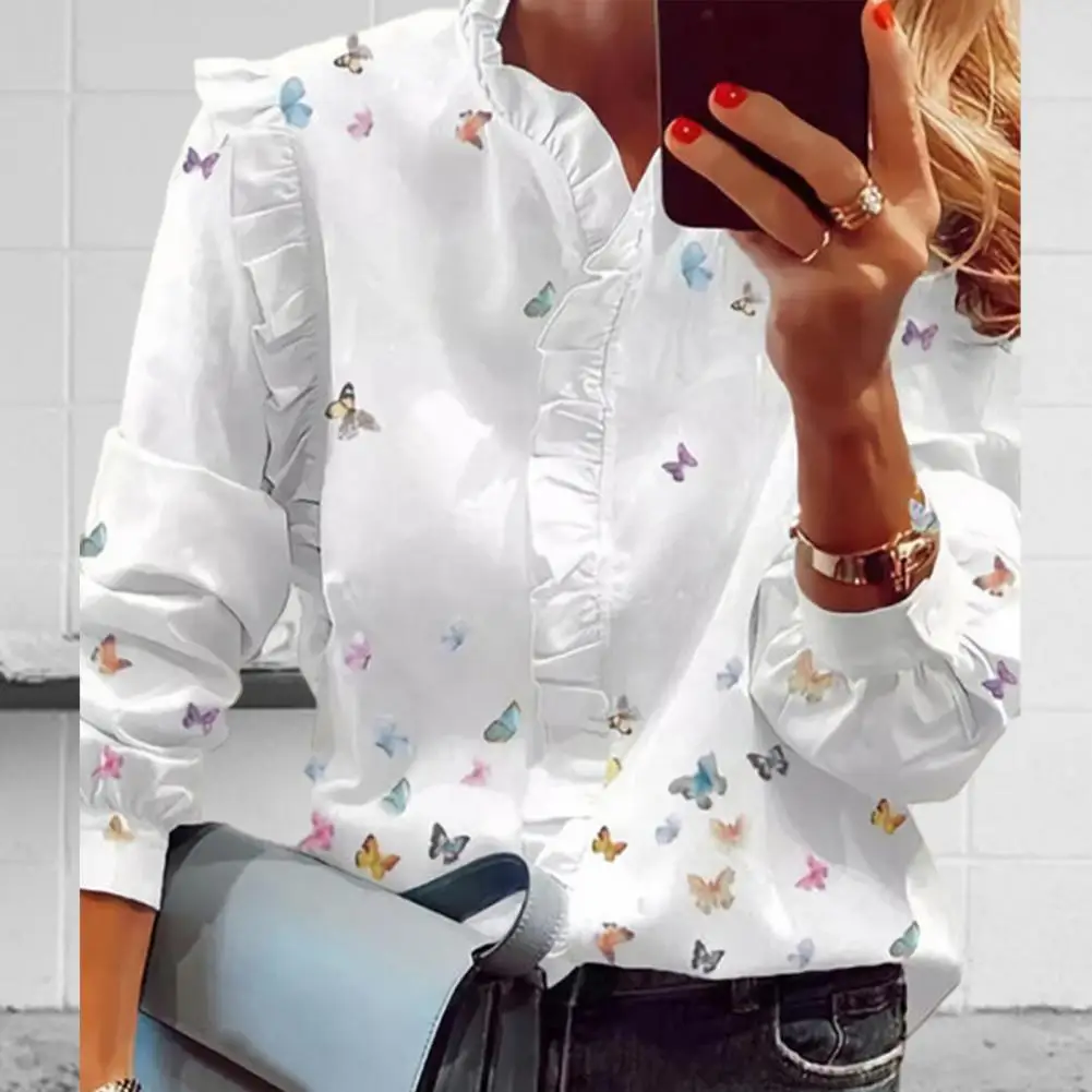 

Women Long-sleeved Shirt Vintage Floral Print Women's Spring Shirt Stylish Stand Collar Loose Fit Breathable Fabric for Office