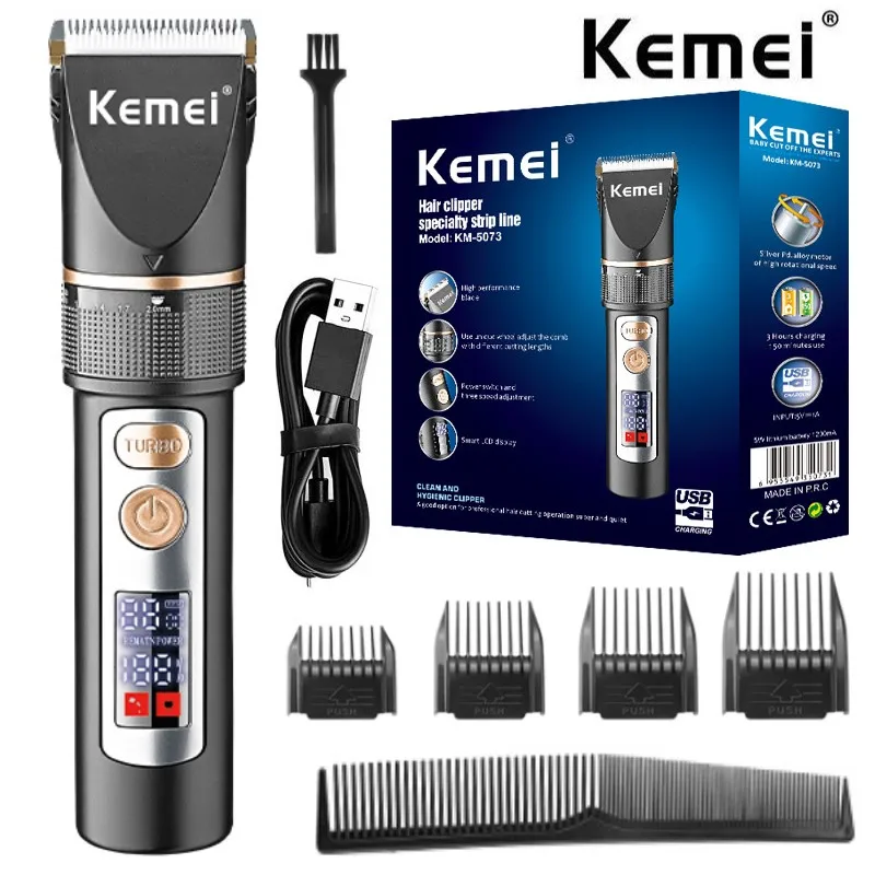 Kemei KM-5073 professional electric hair clipper LED LCD digital display long endurance electric hair clipper USB hairdresser