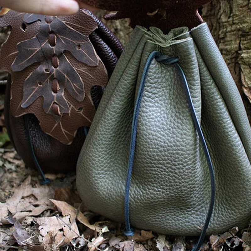 Кожаный кошелек на шнурке в средневековом стиле викингов маленькая сумочка с