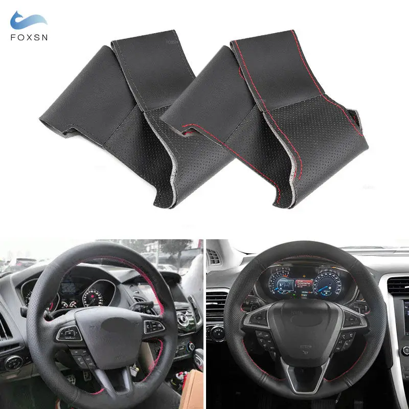 

Hand-stitched Perforated Microfiber Leather Car Steering Wheel Cover For Ford Mondeo Fusion 2013-2019 EDGE 2015 2016 2017 2018