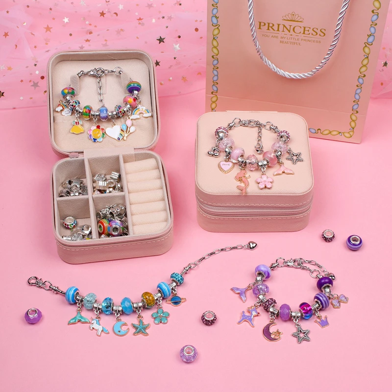 

DIY Jewelry Making Kit For Girls Fit Original Pandora Charms Bracelet Women Necklace Dangles Accessories Beads Set Kids Gift Box