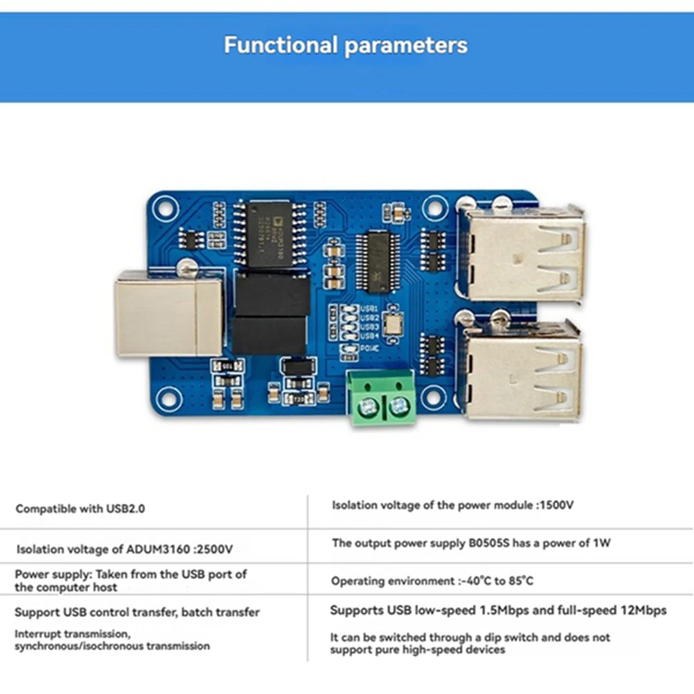 Фото A64K 4-канальный USB-изолятор 1500В, модуль ADUM3160, плата защиты связи, изоляция USB-USB, совместимость с USB 2.0 №5