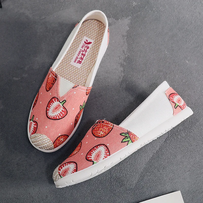 Women's Vulcanize Shoes for Woman Flip Footwear Flat Heel Dance Shoe Cotton Cherry Cute Floral Breathable Sneakers Design