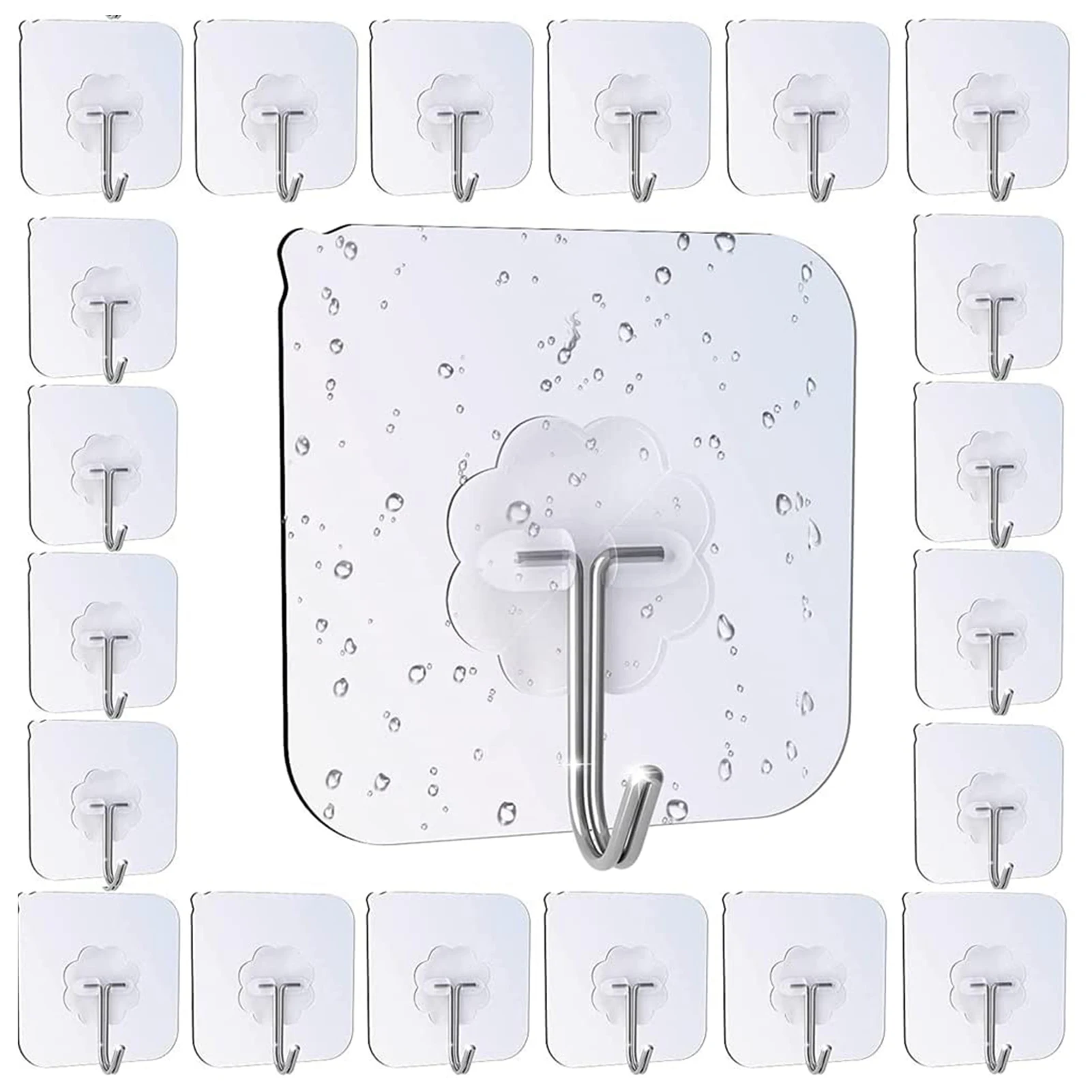 

Wall Adhesive Hooks Wall Hooks For Hangings 20 Pack Waterproof Transparent Reusable Seamless Wall Hooks Strong Suitable For