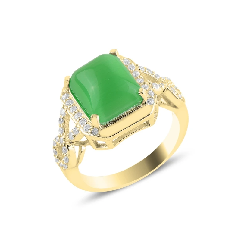

Silver 925 Sterling Green Cat 'S Eye Zircon Engagement Ring