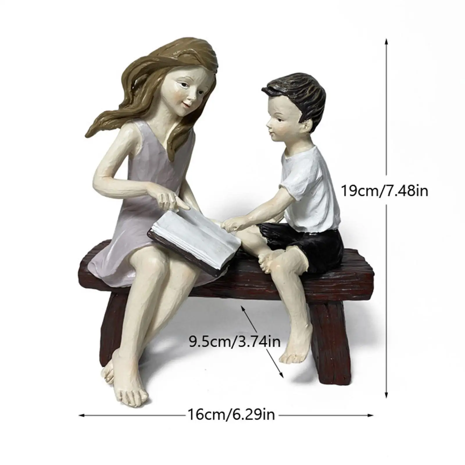 

Modern Reading Sister Brother Figurine Gift Desk Art Resin Porch Living Room