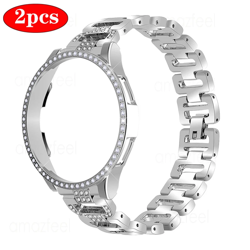 

2in1 Diamond Strap+Case Protector For Samsung Galaxy Watch 5/4 40mm 44mm Band Metal Stainless Steel Watch 5 Bracelet Accessories