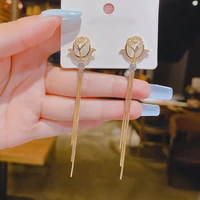 korean crystal zircon flower earrings for women rose flowers opal rhinestone earring girl party birthday christmas jewelry gifts