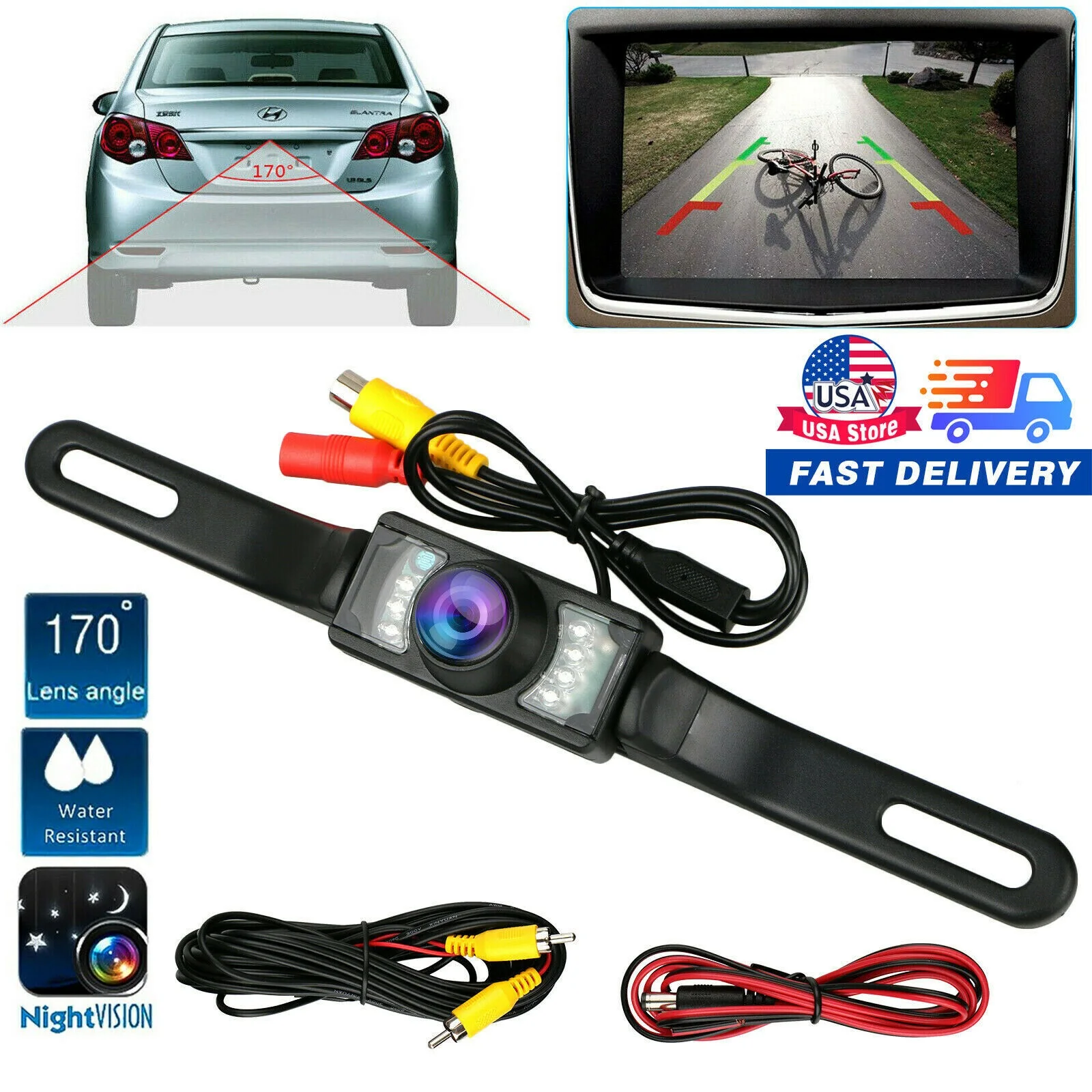 

Car Rear View Camera 7LED Night Vision Reversing Automatic Parking Monitor CCD IP68 Waterproof 170 Degree High-Definition Image
