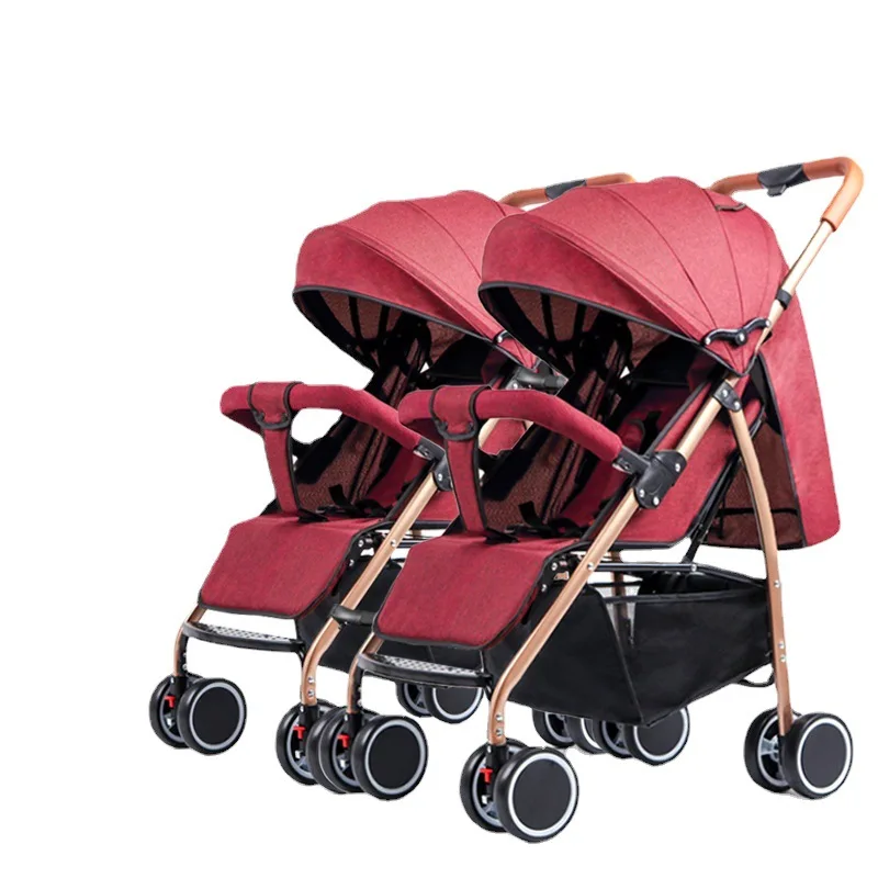 

Twin Baby Stroller Light High Landscape Portable Can Sit, Lie Down, Split Two Baby Strollers Can Be Folded Double Stroller