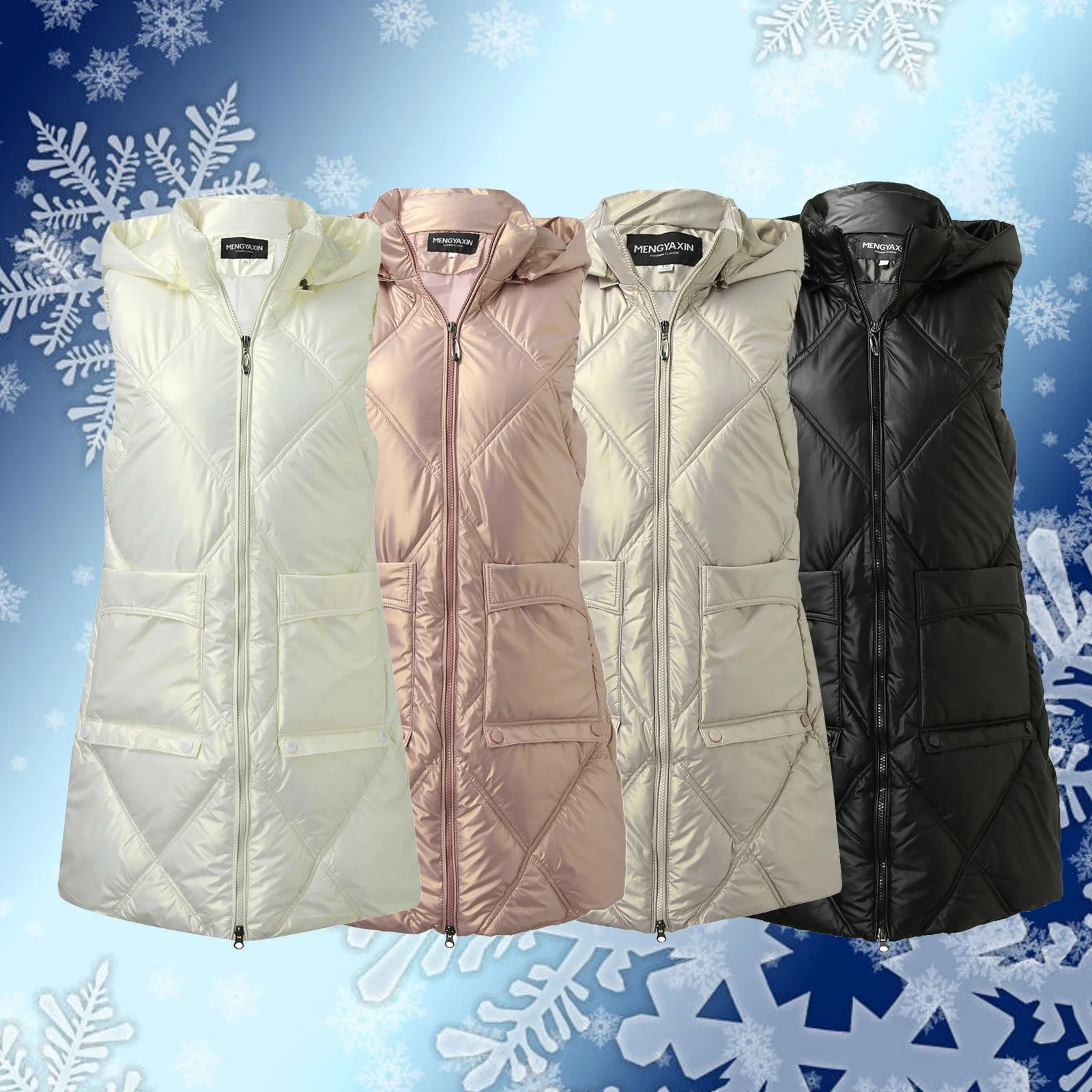 

2023 Autumn Winter Warm Vest Women Solid Color Loose Vest Drawstring Stand Collar Long Vest Jacket Women Windproof Warm Waistcoa