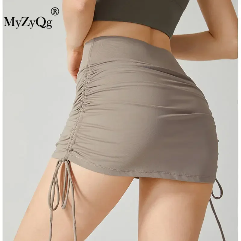 MyZyQg летние юбки для йоги с высокой талией шорты ремешками на шнурке женские
