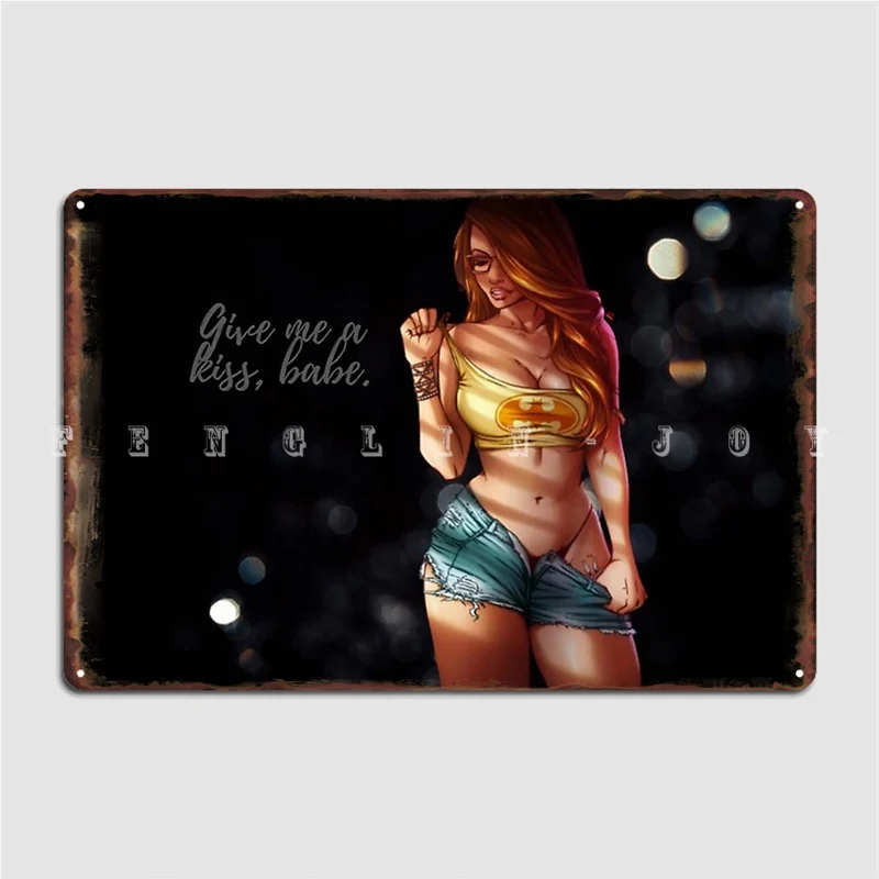 

Give Me A Kiss Babe Metal Plaque Poster Party Club Home Design Wall Decor Tin Sign Posters