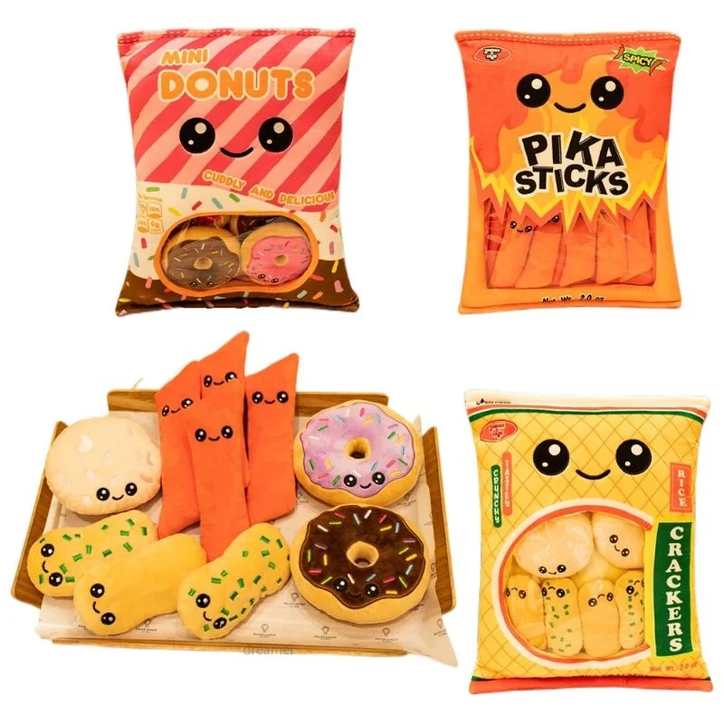 

50x40cm Creative Snack Bag Stuffed Small 8/10 Pieces Donuts Spicy Strips Breakfast Zipper Food Pillow Plushie Peluche Kids Nap