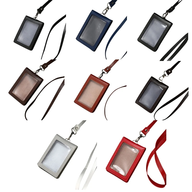 

Vertical Badge Card Holder with Clear Window Credit Card Slots Neck Lanyard