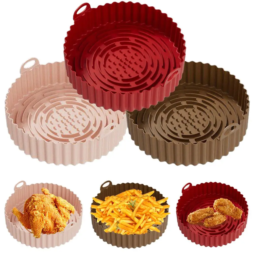 

[ Ready Stock ] 3pcs/2pcs Air Fryer Silicone Pot Reusable Non-stick High Temperature Resistant Air Fryer Liner Kitchen Tool
