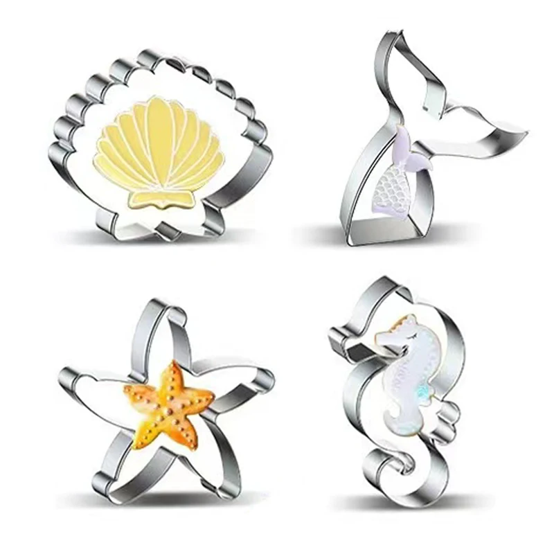 

3pcs Seahorse Starfish Seashells Cookie Cutter Mold Stainless Steel Mermaid Tail Biscuit Mold Fondant Pastry Decor Baking Tools