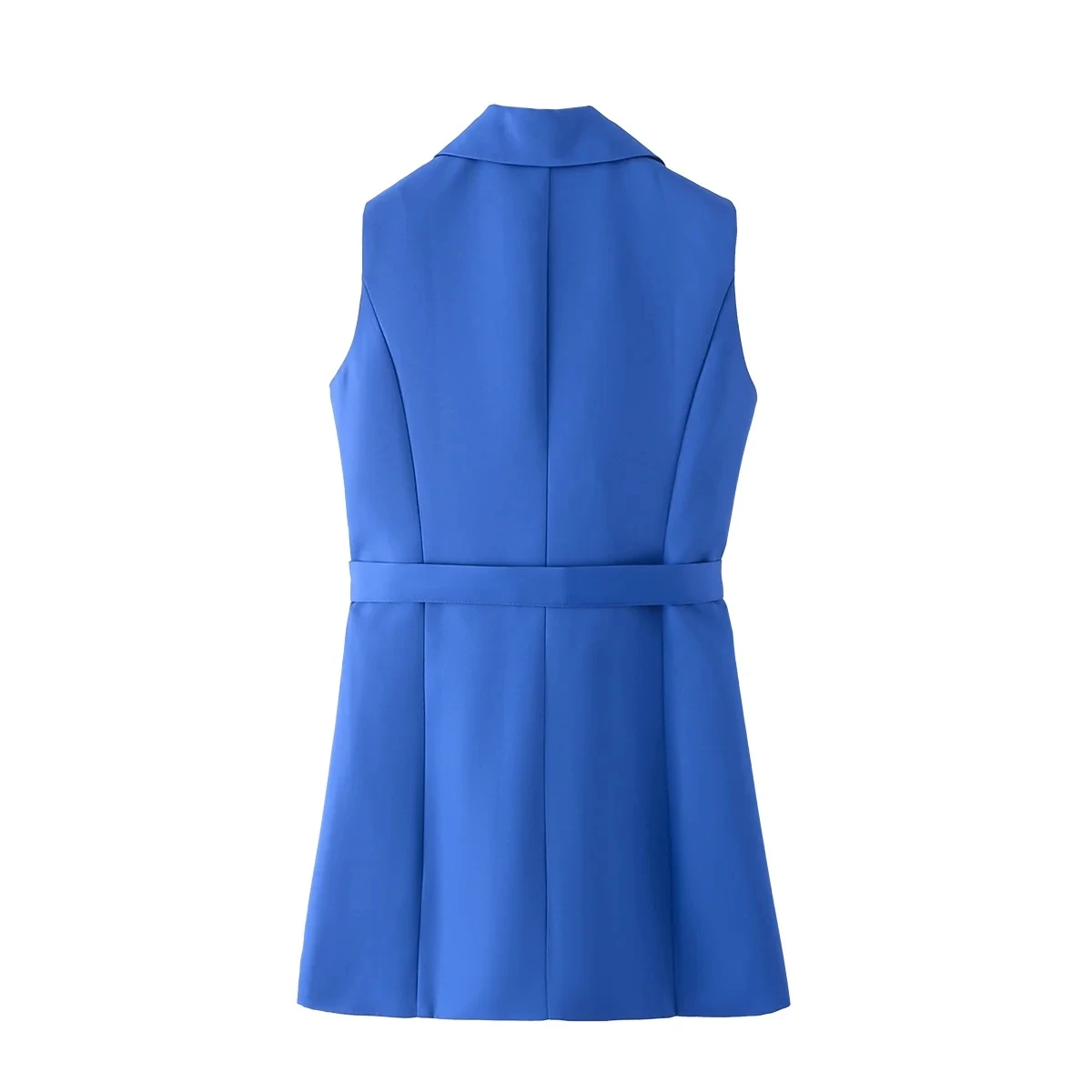 Maxdutti Royal Blue Double Breasted Sashes Vest Dress Women England Style Office Lady Fahsion Sleeveless Blazers