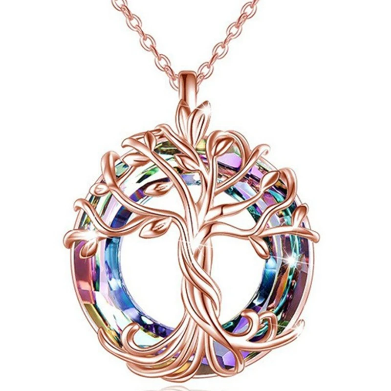 

Классическое модное ожерелье с кулоном в виде дерева жизни ожерелья с кулоном в виде семейного дерева с кристаллами ювелирные изделия Пода...