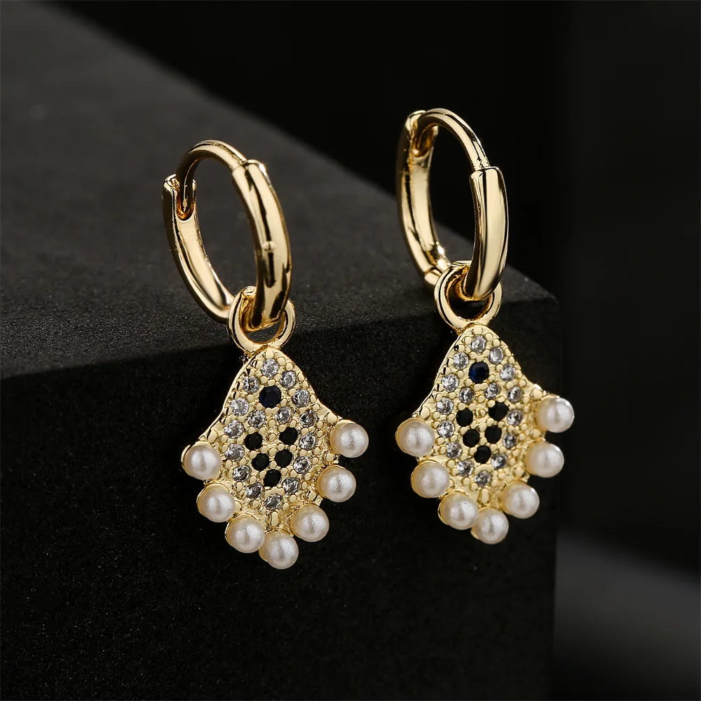 

Luxury copper micro-inlaid zircon pearl geometric pendant earrings for women