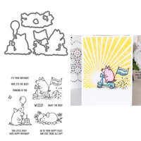 pig birthday gift metal cutting dies with clear silicone stamps enjoy the ride warm wishes words diy paper cards craft 2022