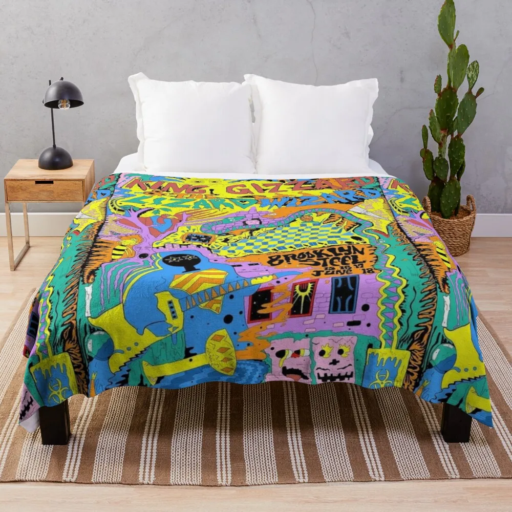 

King Gizzard And The Lizard Wizard Brooklyn Steel Art Thread Knitted Boho Bedding Chunky Throw Blankets