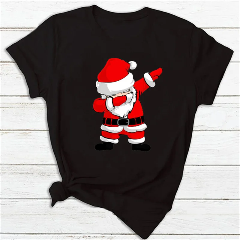 

Футболка женская с принтом Санта Клауса, милая рубашка с надписью «Merry Christmas» на Новый год и зиму, топ с графическим принтом