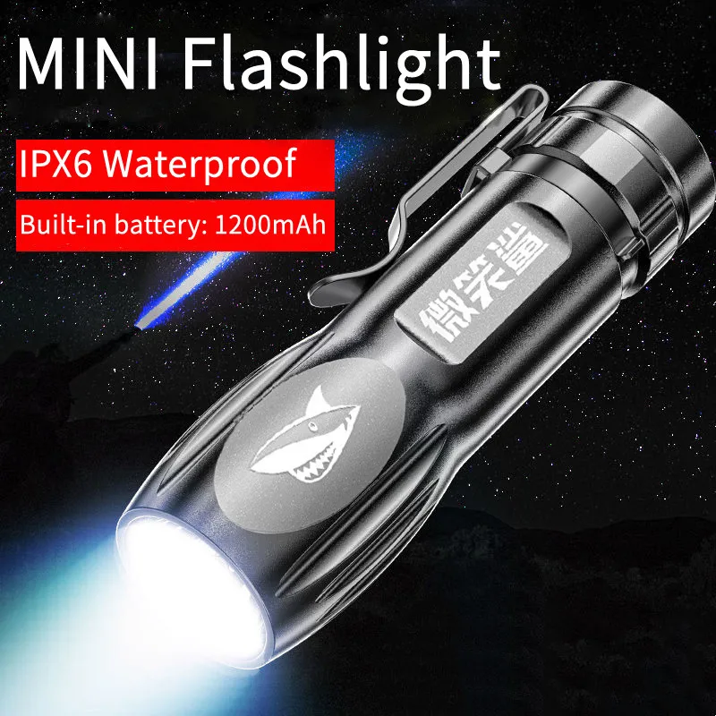 

Мини-фонарик, светодиодный фонарик высокой мощности с зарядкой от USB, фонарик с фиксированным фокусом, портативный водонепроницаемый фонарик для кемпинга с дальним радиусом действия