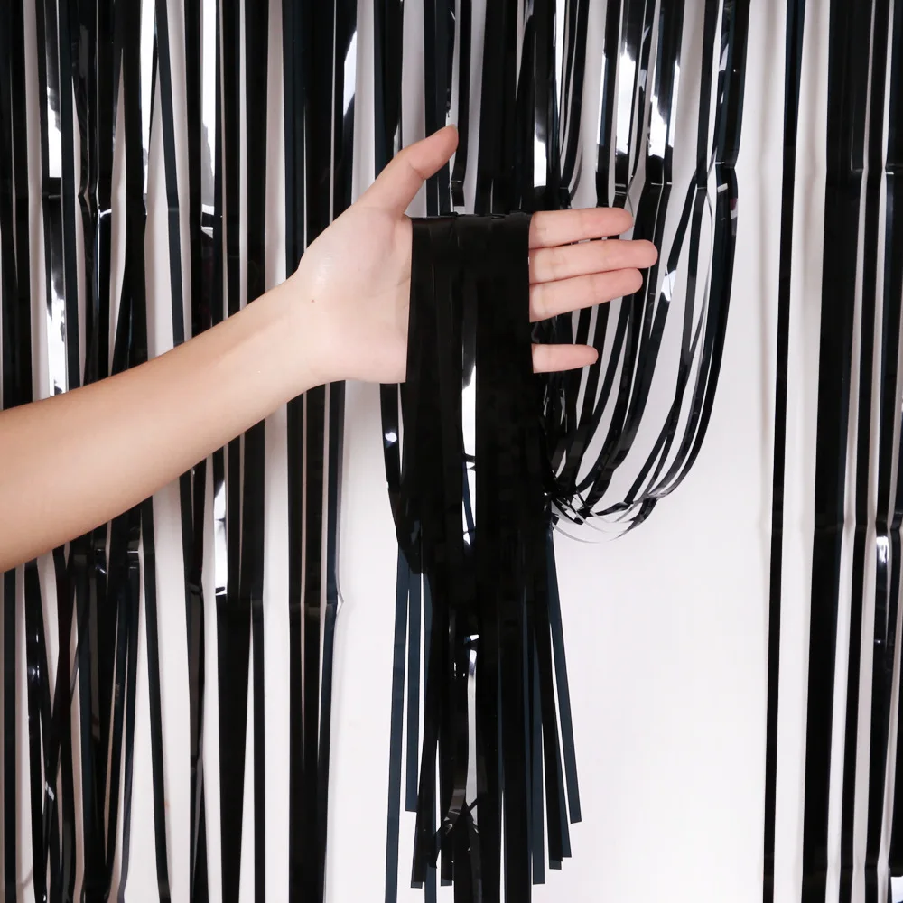 1M Happy Halloween Party Background Decor Rain Curtain Black Orange PVC Wall Decoration for Halloween Party Home Bar  Horror