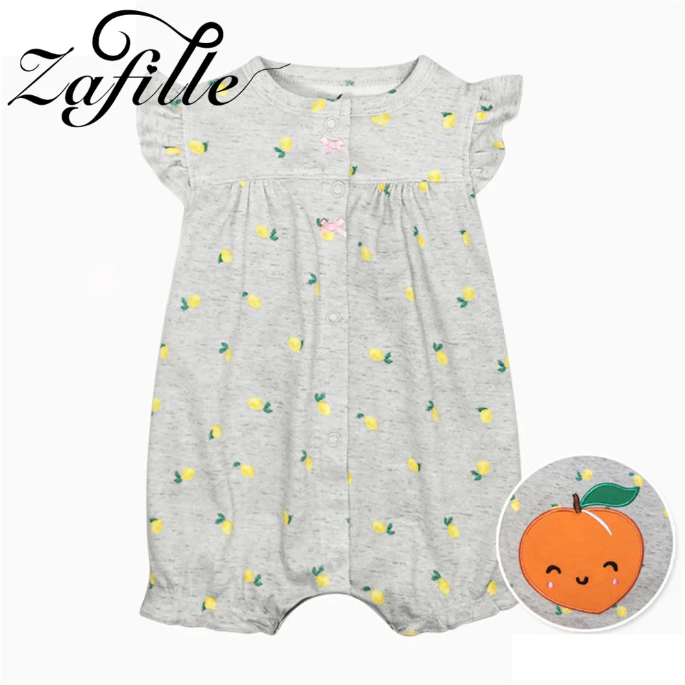 

ZAFILLE Summer Kids Newborn Girls Bodysuit Striped Cartoon Printed Baby's Rompers Short Sleeve Sleepwear For Children's Clothing