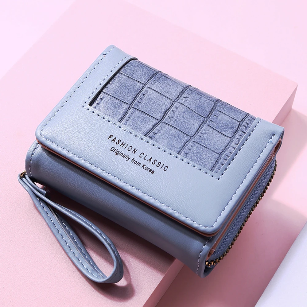 

Модный квадратный клетчатый женский короткий кошелек, вместительные сумки на молнии с несколькими отделениями для карт для женщин 2023, модный текстурный кошелек с 3 складками для монет