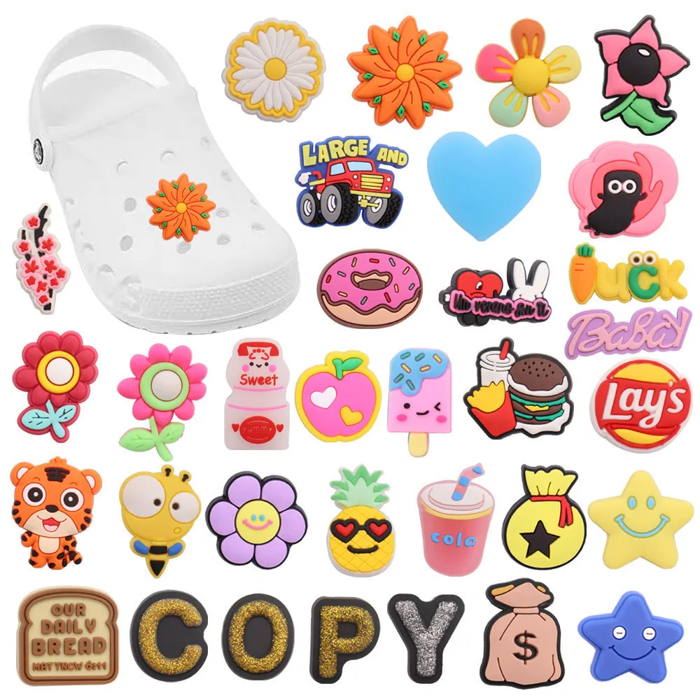 

1Pcs PVC Hamburger Flower Pineapple Drinks Car Bread Boys Girls Shoe Charms Decorations Buckle Clog Fit Croc Jibz Holiday Gift