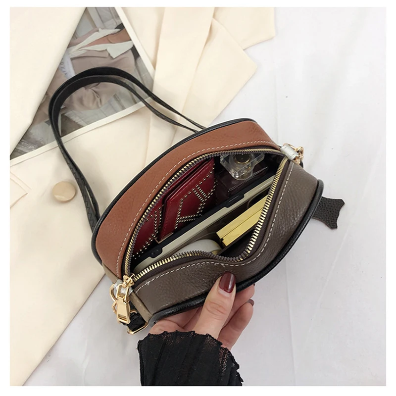 Cowhide New Classic Fashion Crossbody Bag Retro Trendy Shoulder Bag Contrast Panel Checkered Shoulder Bag Small Square Bag
