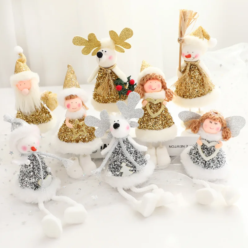 

Christmas Sequins Sitting Standing Angel Doll Santa Claus Snowman Elk Xmas Tree Pendant Happy New Year Merry Christmas Decor