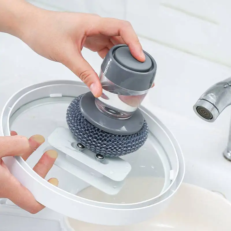 

Soap Dispensing Palm Brush Washing Automatic Liquid Adding Brush Soap Pot Utensils with Dispenser Cleaning Kitchen Cleaning Tool